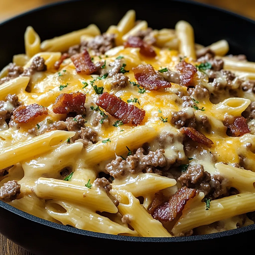 Baconlı Kremalı Cheeseburger Makarna